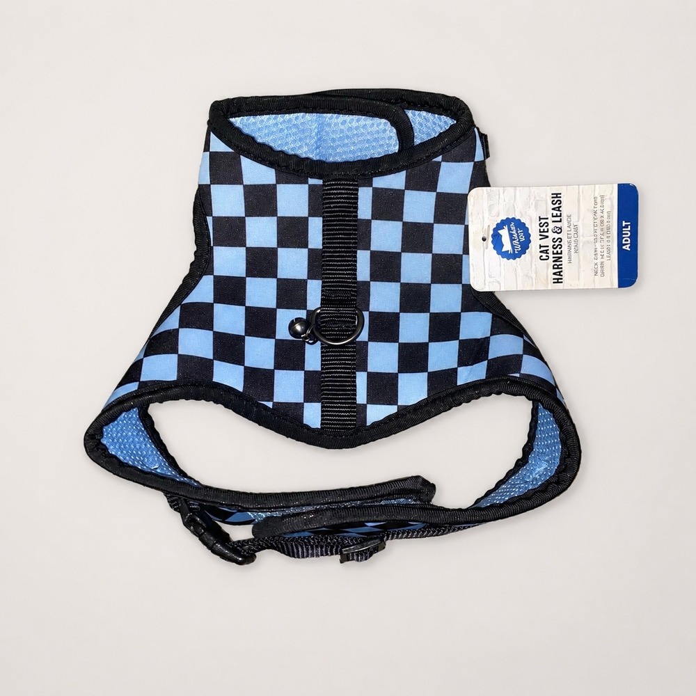 NWT Whisker City Cat Vest Harness Adult Blue Checkered Mesh Padded Buckle Strap